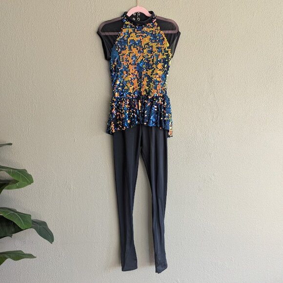 ✨ Weissman Dance Costume "Can’t Stop The Feeling!" Sequin Unitard – Child Medium - Picture 2 of 11